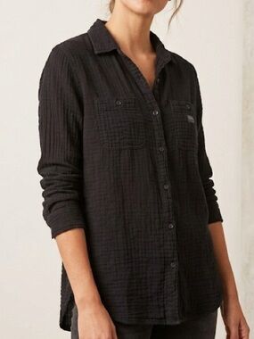 Denim & Supply Ralph Lauren Black Puff Cotton Button Down Shirt Size Medium